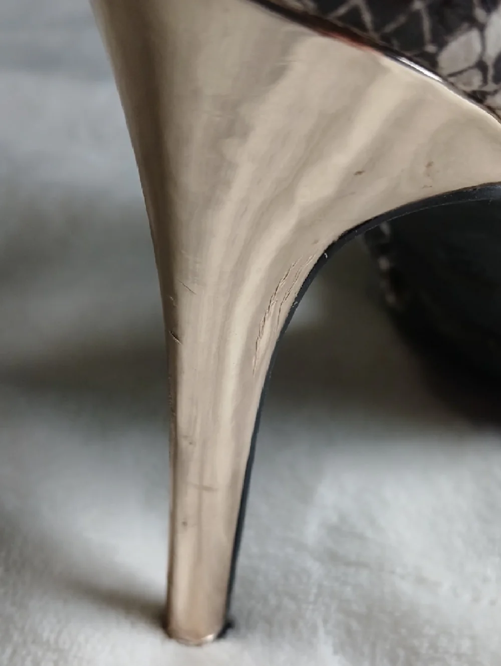 Women's Snakeskin Strappy Peep-Toe Heels - Black & Gray - Picture 6 of 7